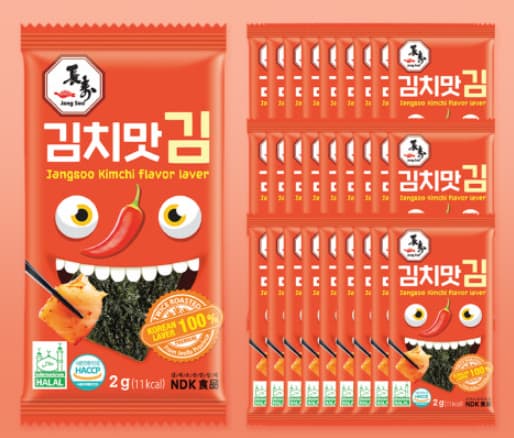 JANGSOO Kimchi Flavor Seasoned Laver HALAL 2g x 24p x 34